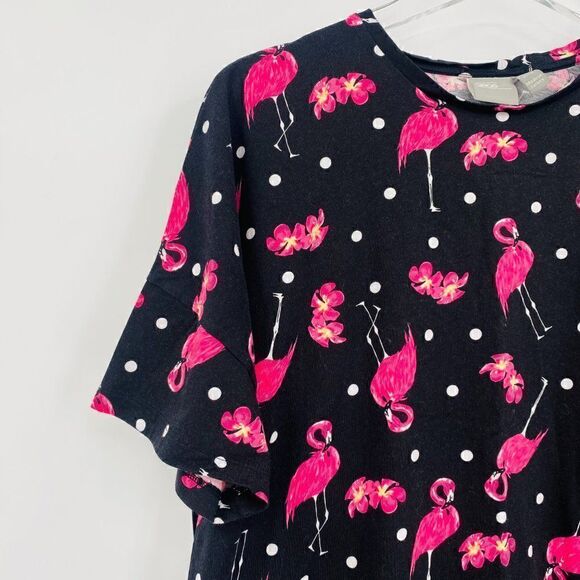 ASOS Size 6 Black & Pink Polka Dot Flamingo Boxy Short Sleeve Pajama Top - Picture 4 of 9
